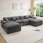Hvoonc 137.5" Modular Sectional Couches for Living Room, Boneless Cloud Chenille Couch in a Box with 23.6" Deep Seats & Ottomans, Dark Gray
