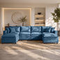 Hvoonc 148.4" Down-Filled Modular Sectional Sofa for Living Room, U Shaped Couch with 2 Storage Ottomans, Washable Covers, Tool-Free Assembly, Navy Blue