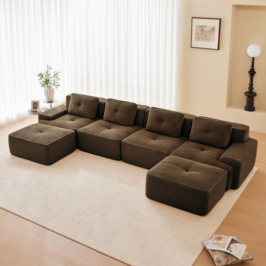 Hvoonc 150" Modular Sectional Sofa for Living Room, 29" Deep Seating, U Shaped Cloud Couch with 2 Ottomans, Dark Brown
