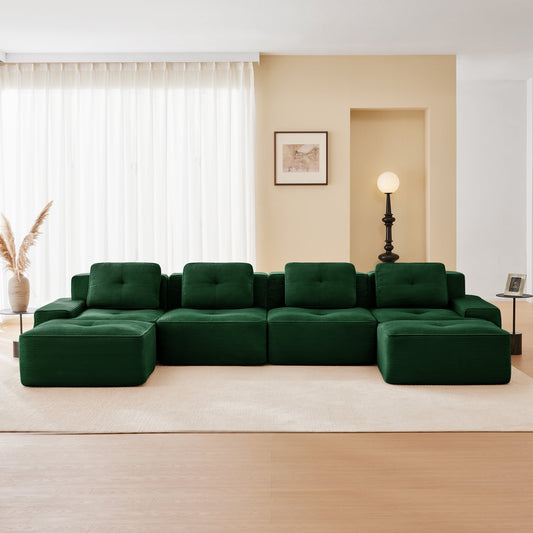 Hvoonc 150" Modular Sectional Sofa for Living Room, 29" Deep Seating, U Shaped Cloud Couch with 2 Ottomans, Dark Green