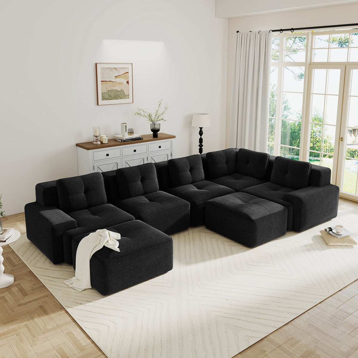 Hvoonc 232" Oversized Modular Sectional Couches for Living Room, L Shaped Couch with 2 Ottomans, No Assembly, Black