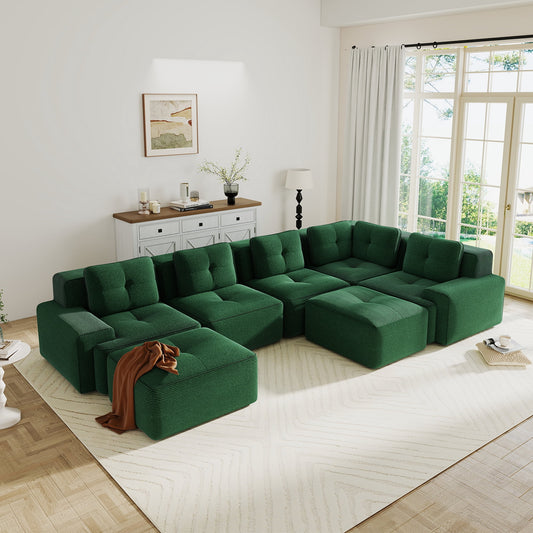 Hvoonc 232" Oversized Modular Sectional Couches for Living Room, L Shaped Couch with 2 Ottomans, No Assembly, Dark Green
