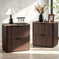 Hvoonc 2 Drawer Nightstand, 24" Tall Fluted Bedroom Bedside Table with Storage, Faux Marble Top, 2" Thick Side Panels, Walnut Brown