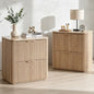 Hvoonc 2 Drawer Nightstand, 24" Tall Fluted Bedroom Bedside Table with Storage, Faux Marble Top, 2" Thick Side Panels, Natural Oak