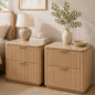 Hvoonc 2 Drawer Nightstands Set of 2, Faux Marble Top, Fluted Bedside Tables with Storage, FSC Certified Wood, Natural Oak