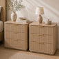 Hvoonc 3 Drawer Nightstands Set of 2, Fluted Bedside Tables with Faux Marble Top, Large Capacity Storage, Natural Oak