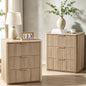 Hvoonc 3 Drawer Nightstands Set of 2, Fluted Bedside Tables with Faux Marble Top, Large Capacity Storage, Natural Oak