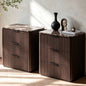 Hvoonc 3 Drawer Nightstands Set of 2, Fluted Bedside Tables with Faux Marble Top, Large Capacity Storage, Walnut Brown