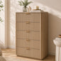 Hvoonc 5 Drawer Tall Dresser with Faux Marble Top, Fluted Wooden Chest of Drawers for Bedroom Small Spaces, Natural Oak