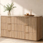 Hvoonc 54.5" Wide 6 Drawer Dresser for Bedroom with Faux Marble Top, Modern Curved-Corner Fluted Oak Storage Cabinet