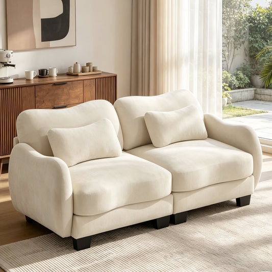Hvoonc 70.8" Modular Sectional Sofa for Living Room, Sculptural Curved Chenille 2 Seater Couch, 25" Deep Seat, Pocket Springs, Beige