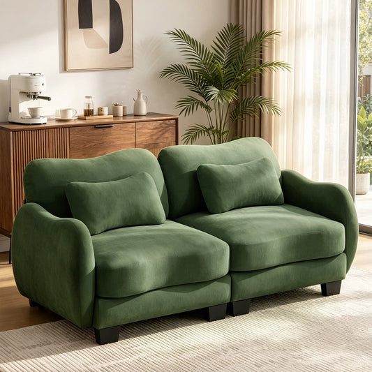 Hvoonc 70.8" Modular Sectional Sofa for Living Room, Sculptural Curved Chenille 2 Seater Couch, 25" Deep Seat, Pocket Springs, Dark Green