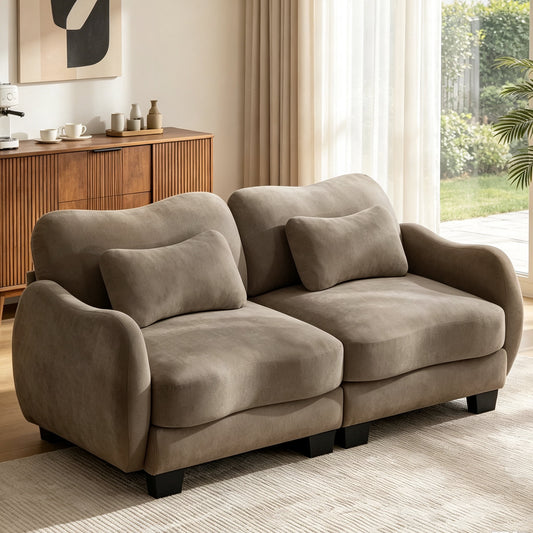 Hvoonc 70.8" Modular Sectional Sofa for Living Room, Sculptural Curved Chenille 2 Seater Couch, 25" Deep Seat, Pocket Springs, Mocha Brown