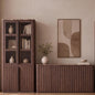 Hvoonc Fluted Storage Cabinet Set, Tall Pantry Cabinet & Sideboard Buffet Cabinet with Faux Marble Top, Modern Dining Room Furniture, Walnut Brown