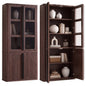 Hvoonc 77" Tall Fluted Accent Storage Cabinet with Doors and Shelves, Kitchen Pantry Cabinet Display Glass for Dining Room Home Office, Walnut Brown