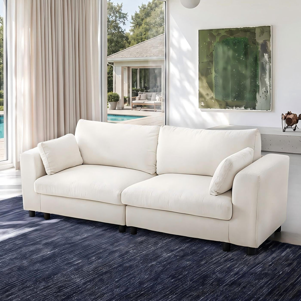 Hvoonc 81" Modular Loveseat Sofa, Chenille Couch for Living Room & Small Spaces, Removable Washable Covers, 21.3" Deep Seat, Tool-Free Assembly, Beige