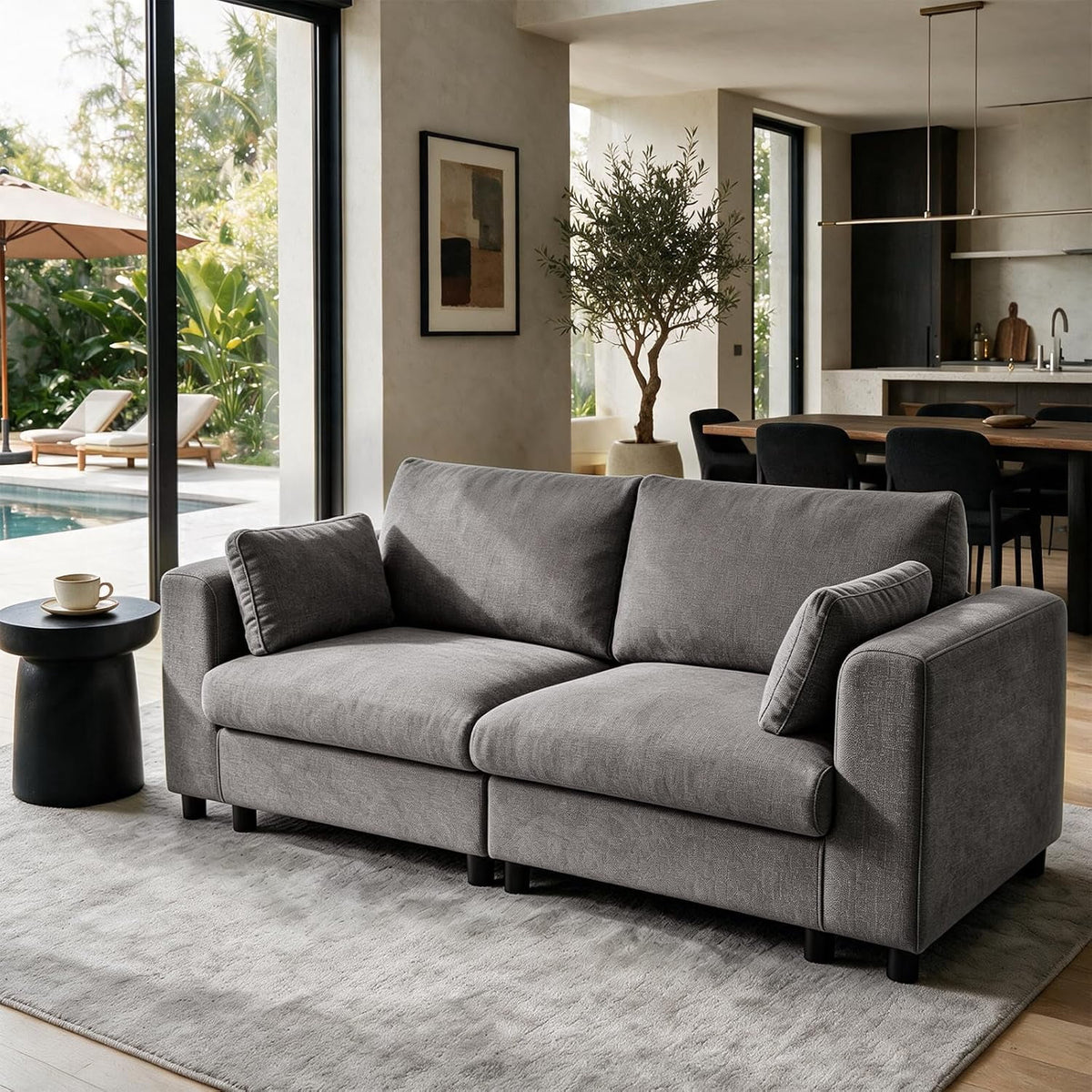 Hvoonc 81" Modular Loveseat Sofa, Chenille Couch for Living Room & Small Spaces, Removable Washable Covers, 21.3" Deep Seat, Tool-Free Assembly, Dark Gray