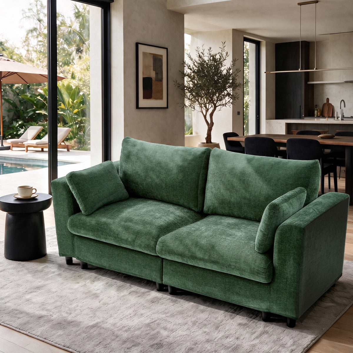 Hvoonc 81" Modular Loveseat Sofa, Chenille Couch for Living Room & Small Spaces, Removable Washable Covers, 21.3" Deep Seat, Dark Green