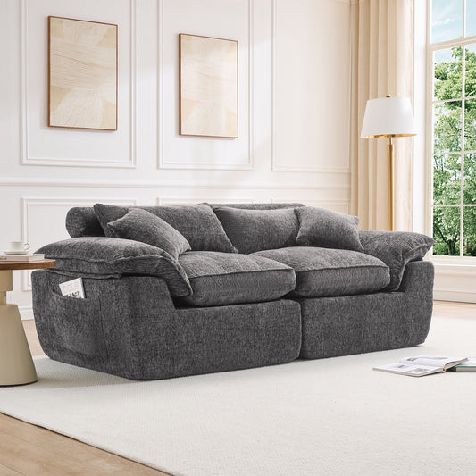 Hvoonc 83" Modular Loveseat Couch for Living Room, Boneless Chenille Cloud Sofa in a Box with 23.6" Deep Seat, Dark Gray