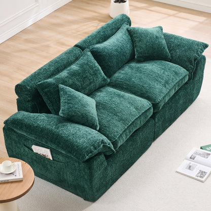 Hvoonc 83" Modular Loveseat Couch for Living Room, Boneless Chenille Cloud Sofa in a Box with 23.6" Deep Seat, Dark Green