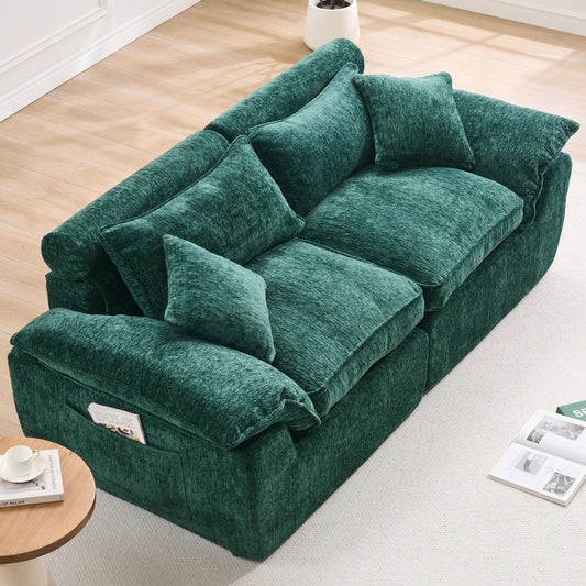 Hvoonc 83" Modular Loveseat Couch for Living Room, Boneless Chenille Cloud Sofa in a Box with 23.6" Deep Seat, Dark Green
