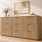 Hvoonc 63" Wide 9 Drawer Dresser with Faux Marble Top and 2" Thick Side Board, Large Oak Storage Cabinet for Bedroom Living Room