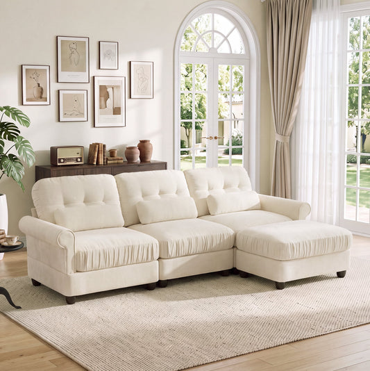 Hvoonc 98" Modular Sectional Sofa for Living Room, L Shaped Couch with Ottoman Chaise, Chenille Upholstery, Beige