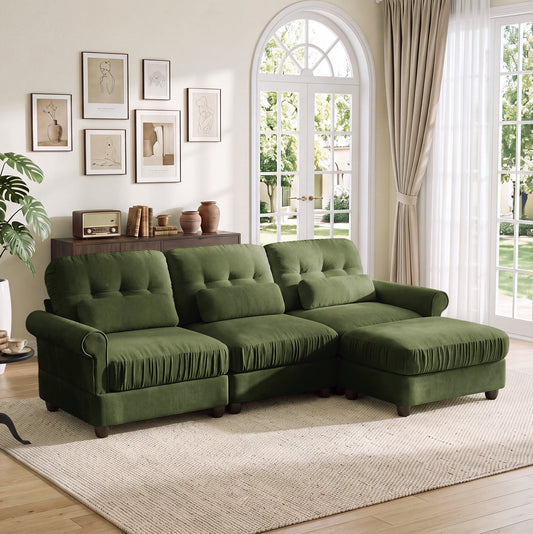 Hvoonc 98" Modular Sectional Sofa for Living Room, L Shaped Couch with Ottoman Chaise, Chenille Upholstery, Green