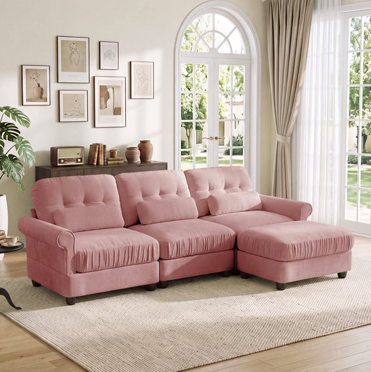 Hvoonc 98" Modular Sectional Sofa for Living Room, L Shaped Couch with Ottoman Chaise, Chenille Upholstery, Pink