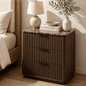 Hvoonc 3 Drawer Nightstand with Faux Marble Top, 25" Tall Fluted Storage Bedside Table, FSC Certified Wood, Walnut Brown
