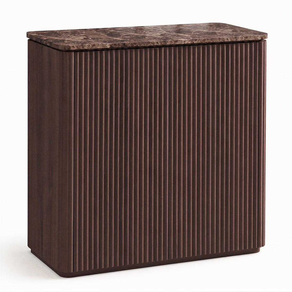 Hvoonc Set of 3 Fluted Sideboard Buffet Cabinets with 2 Push-to-Open Doors, 34"W Modern Accent Cabinets with Storage for Living Room, Walnut Brown