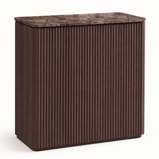 Hvoonc Set of 3 Fluted Sideboard Buffet Cabinets with 2 Push-to-Open Doors, 34"W Modern Accent Cabinets with Storage for Living Room, Walnut Brown