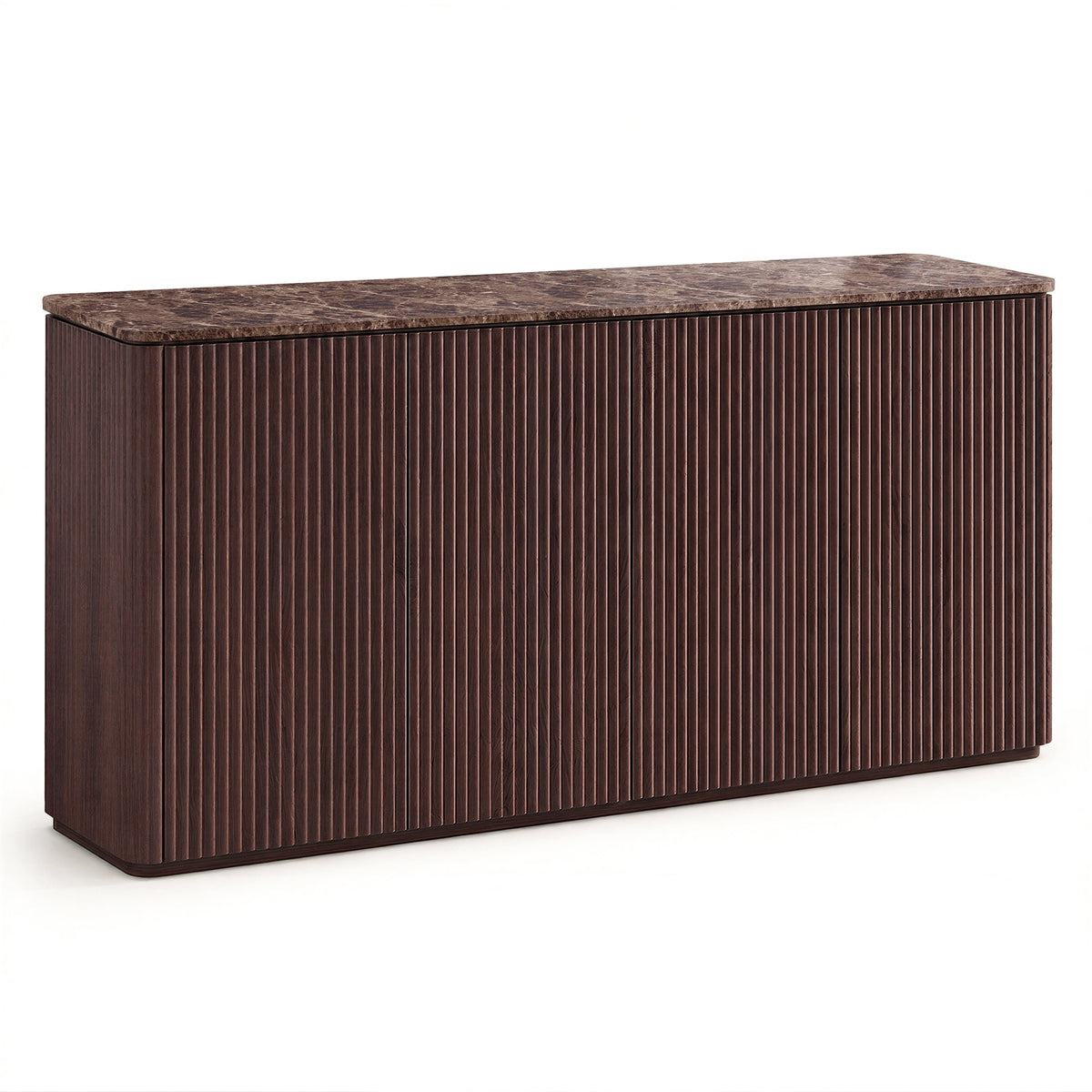 Hvoonc 65.5"W Fluted Sideboard Buffet Cabinet with Storage, Faux Marble Top, 4 Push-to-Open Doors, Modern Credenza Cabinet for Dining Room, Walnut Brown