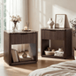 Hvoonc Fluted Wood Nightstands Set of 2, Faux Marble Top Bedside Tables with Drawer Storage for Bedroom, Walnut Brown