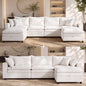 Hvoonc Oversized Down-Filled Modular Sectional Sofa for Living Room, 7-Seater Couch with 3 Storage Ottomans, Textured Chenille, Washable Covers, Beige