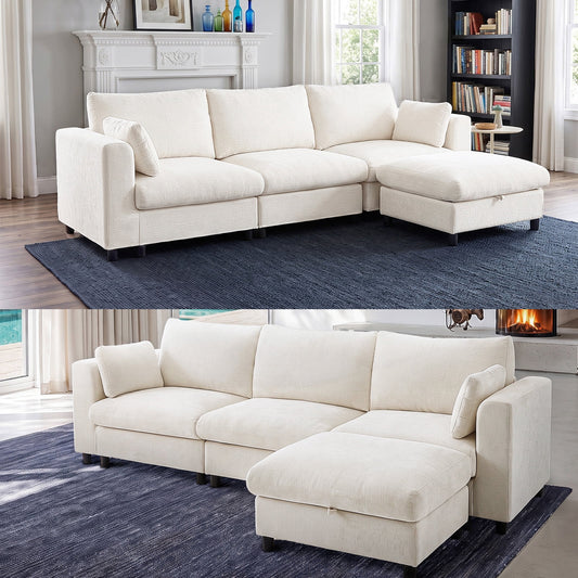Hvoonc Oversized Modular Sectional Couches for Living Room, 6-Seater Chenille Sofa with 2 Storage Ottomans, Washable Covers, Tool-Free Assembly, Beige
