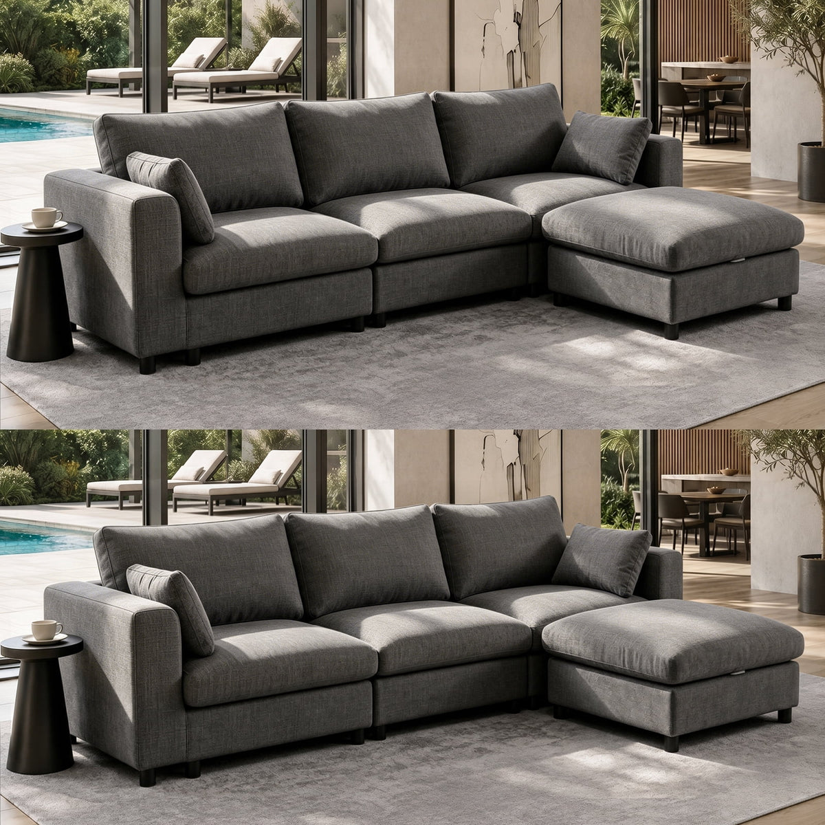 Hvoonc Oversized Modular Sectional Couches for Living Room, 8-Piece Sofa Set with Storage Ottomans, Washable Chenille Covers, Tool-Free Assembly, Dark Gray