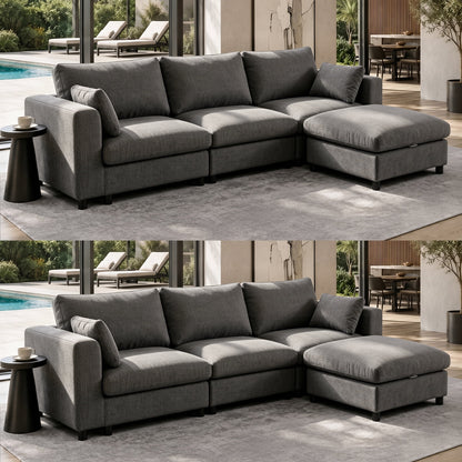 Hvoonc Oversized Modular Sectional Couches for Living Room, 8-Piece Sofa Set with Storage Ottomans, Washable Chenille Covers, Tool-Free Assembly, Dark Gray