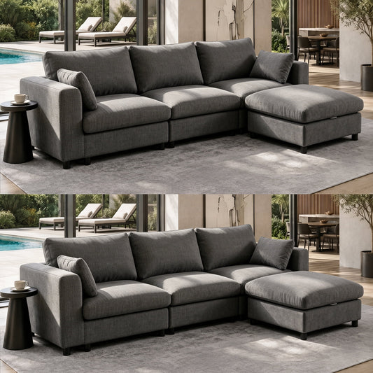 Hvoonc Oversized Modular Sectional Couches for Living Room, 8-Piece Sofa Set with Storage Ottomans, Washable Chenille Covers, Tool-Free Assembly, Dark Gray