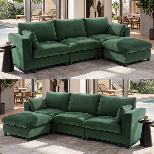 Hvoonc Oversized Modular Sectional Couches for Living Room, 8-Piece Sofa Set with Storage Ottomans, Washable Chenille Covers, Tool-Free Assembly, Dark Green