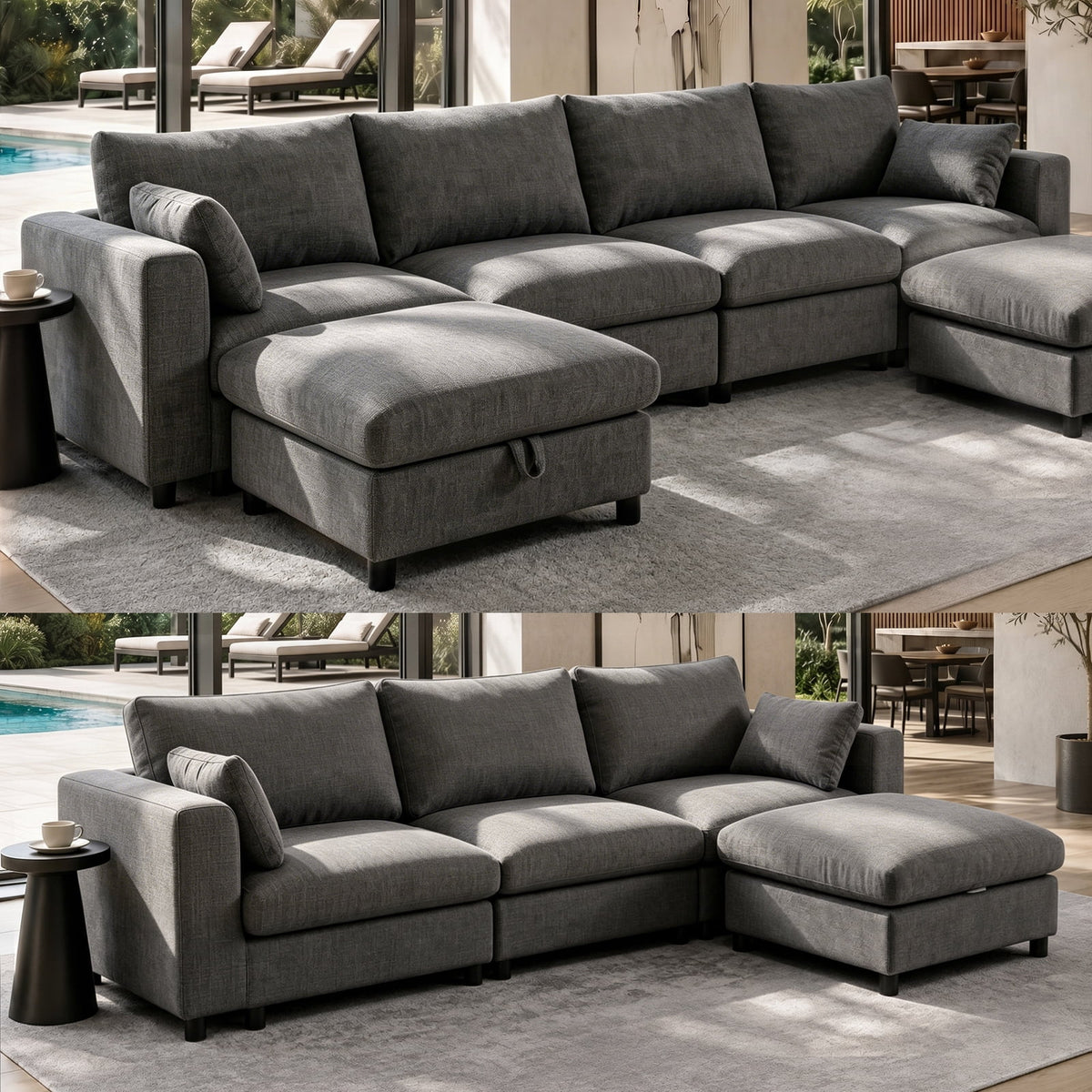 Hvoonc Oversized Modular Sectional Couches for Living Room, 10-Piece Sofa Set with Storage Ottomans, Washable Chenille Covers, Tool-Free Assembly, Dark Gray