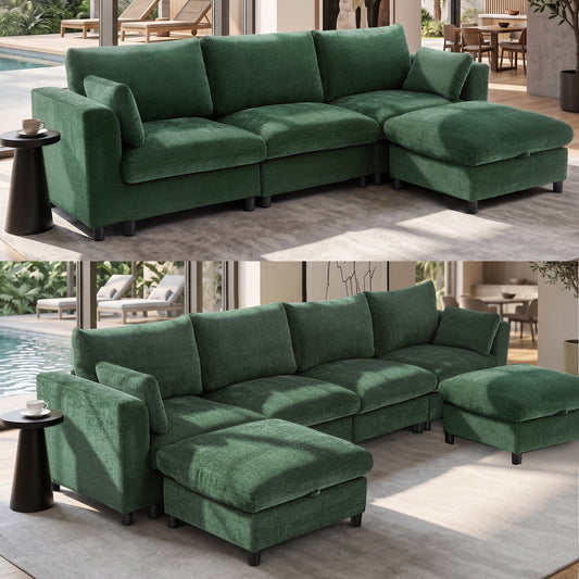 Hvoonc Oversized Modular Sectional Couches for Living Room, 10-Piece Sofa Set with Storage Ottomans, Washable Chenille Covers, Tool-Free Assembly, Dark Green