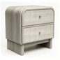 Hvoonc Rattan Nightstand with 2 Drawers, Large Rounded Corner Bedside Table with Storage, Modern End Table for Bedroom, Gray Oak Wood Finish