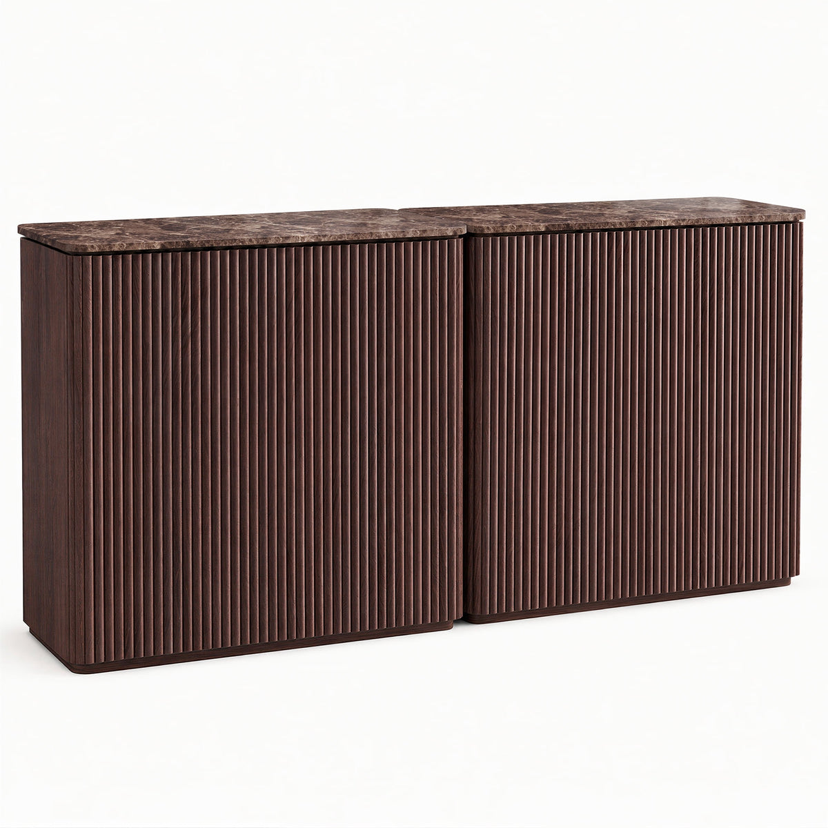 Hvoonc Set of 2 Fluted Sideboard Buffet Cabinet with Storage and 34"W Faux Marble Top, 2 Push-to-Open Doors, Modern Accent Cabinet for Dining Room Entryway, Walnut Brown
