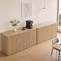 Hvoonc 2-Piece Fluted Sideboard Buffet Cabinets with Storage and 4 Push-to-Open Doors, Modern Faux Marble Look Credenza Cabinet for Dining Room Entryway, Natural Oak