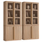 Hvoonc Set of 2 77" Tall Fluted Accent Storage Cabinet with Glass Doors and Shelves, Kitchen Pantry Cabinet Organizer, Natural Oak