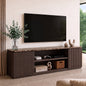 Hvoonc 70" Fluted TV Stands for Living Room with Faux Marble Top & Storage, Entertainment Center for 65-80" TVs, Walnut Brown