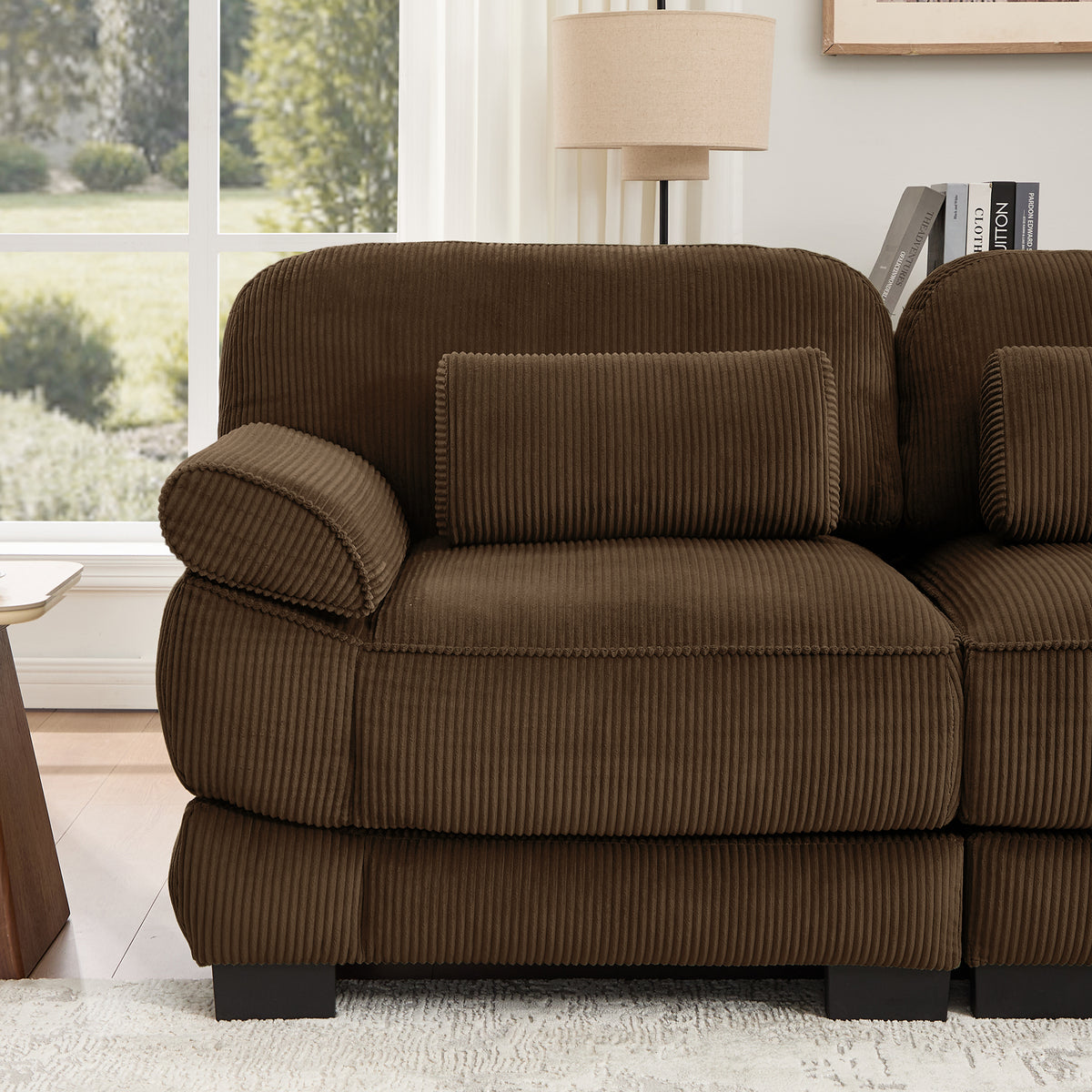 Hvoonc 132.3" Oversized Modular Sectional Sofa for Living Room, 24" Deep Seating, Pocket Spring Cushions, Pet-Friendly Corduroy Fabric, Brown