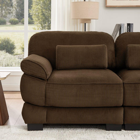 Hvoonc 132.3" Oversized Modular Sectional Sofa for Living Room, 24" Deep Seating, Pocket Spring Cushions, Pet-Friendly Corduroy Fabric, Brown