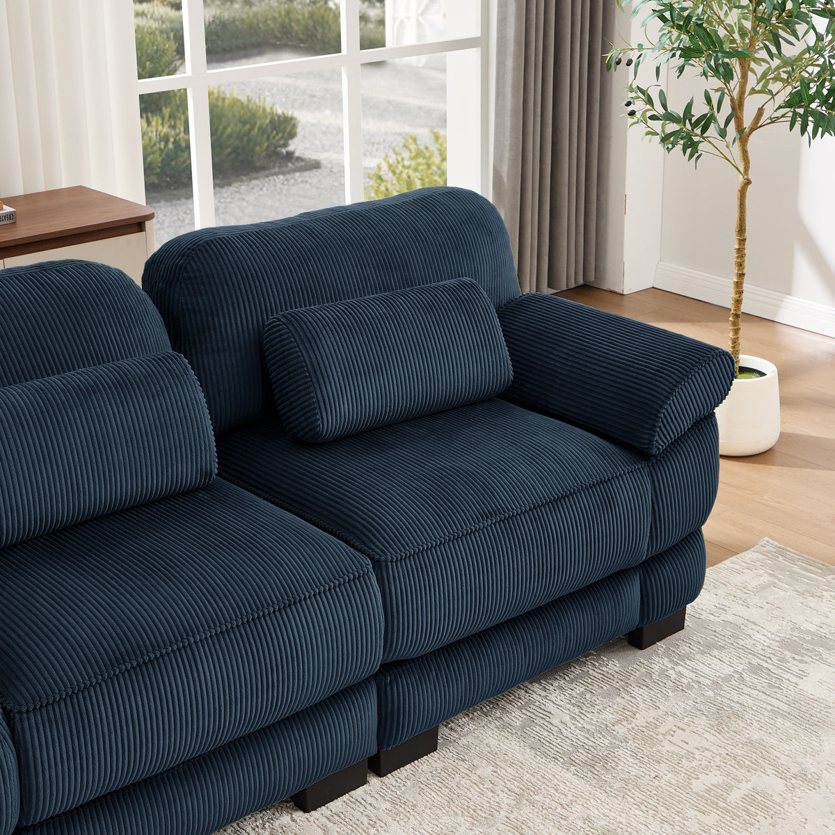 Hvoonc 132.3" Oversized Modular Sectional Sofa for Living Room, 24" Deep Seating, Pocket Spring Cushions, Pet-Friendly Corduroy Fabric, Navy